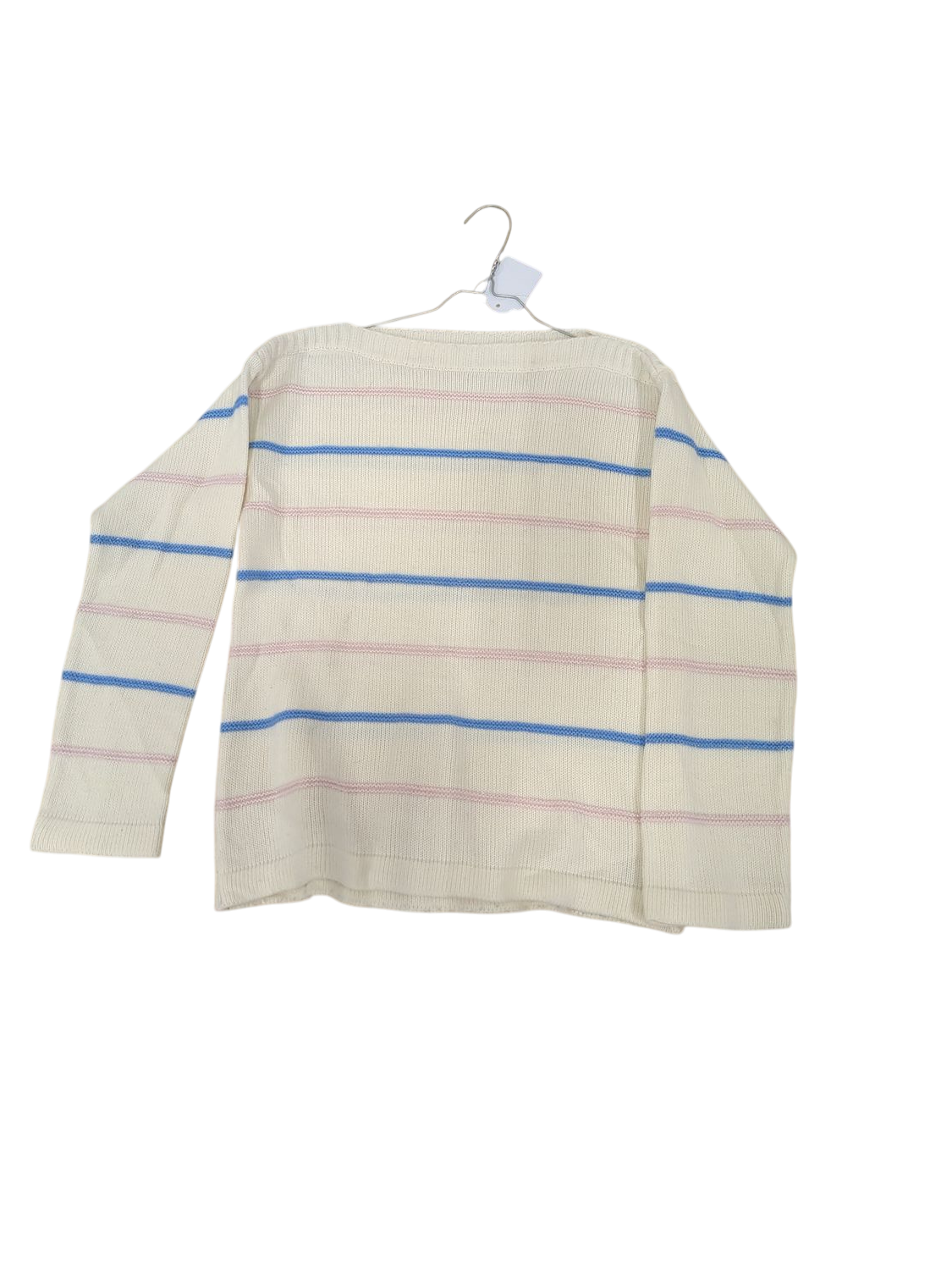 Cream Striped Knit Sweater with Blue and Pink Stripes