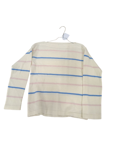 Cream Striped Knit Sweater with Blue and Pink Stripes