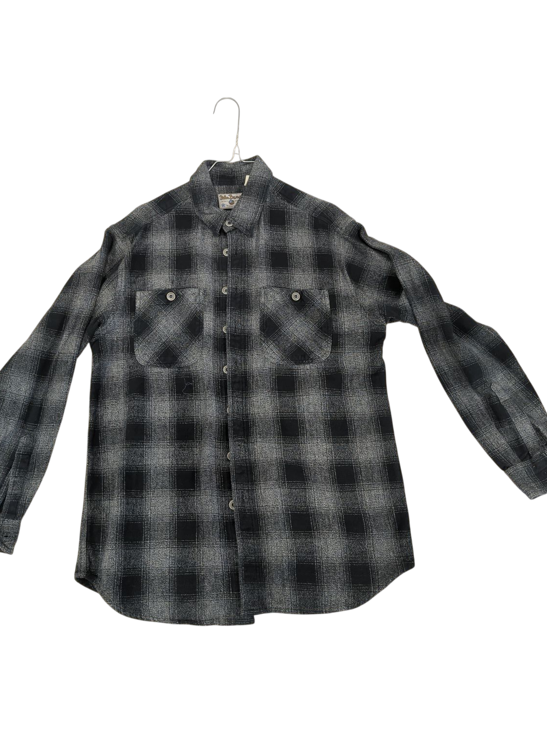 Fish Bone Black & Grey Plaid Flannel Button-Down Shirt
