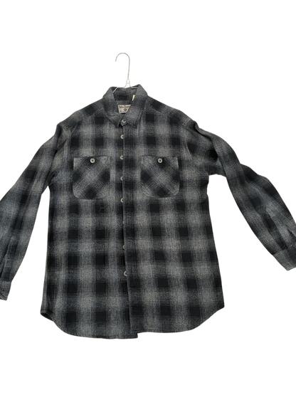 Fish Bone Black & Grey Plaid Flannel Button-Down Shirt