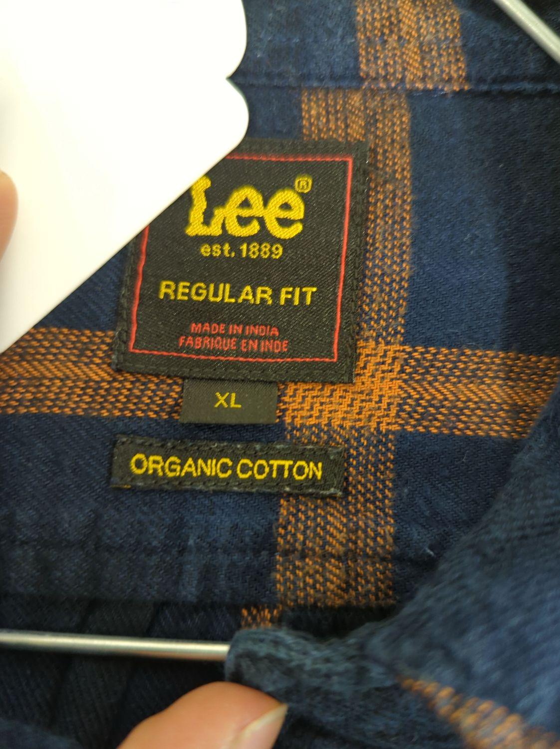 Lee Regular Fit Plaid Flannel Shirt - Men's XL - Navy & Orange Check