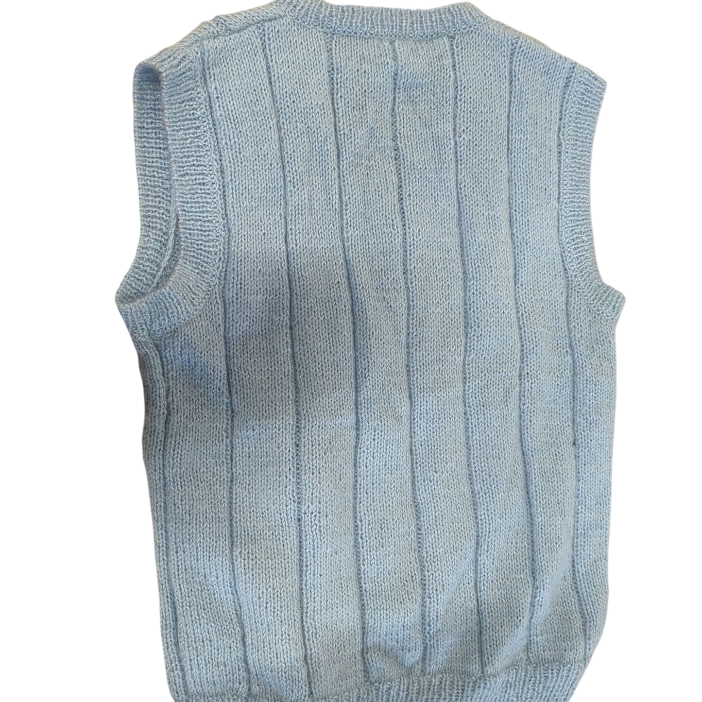 Light Blue Knitted V-Neck Sweater Vest - Handmade