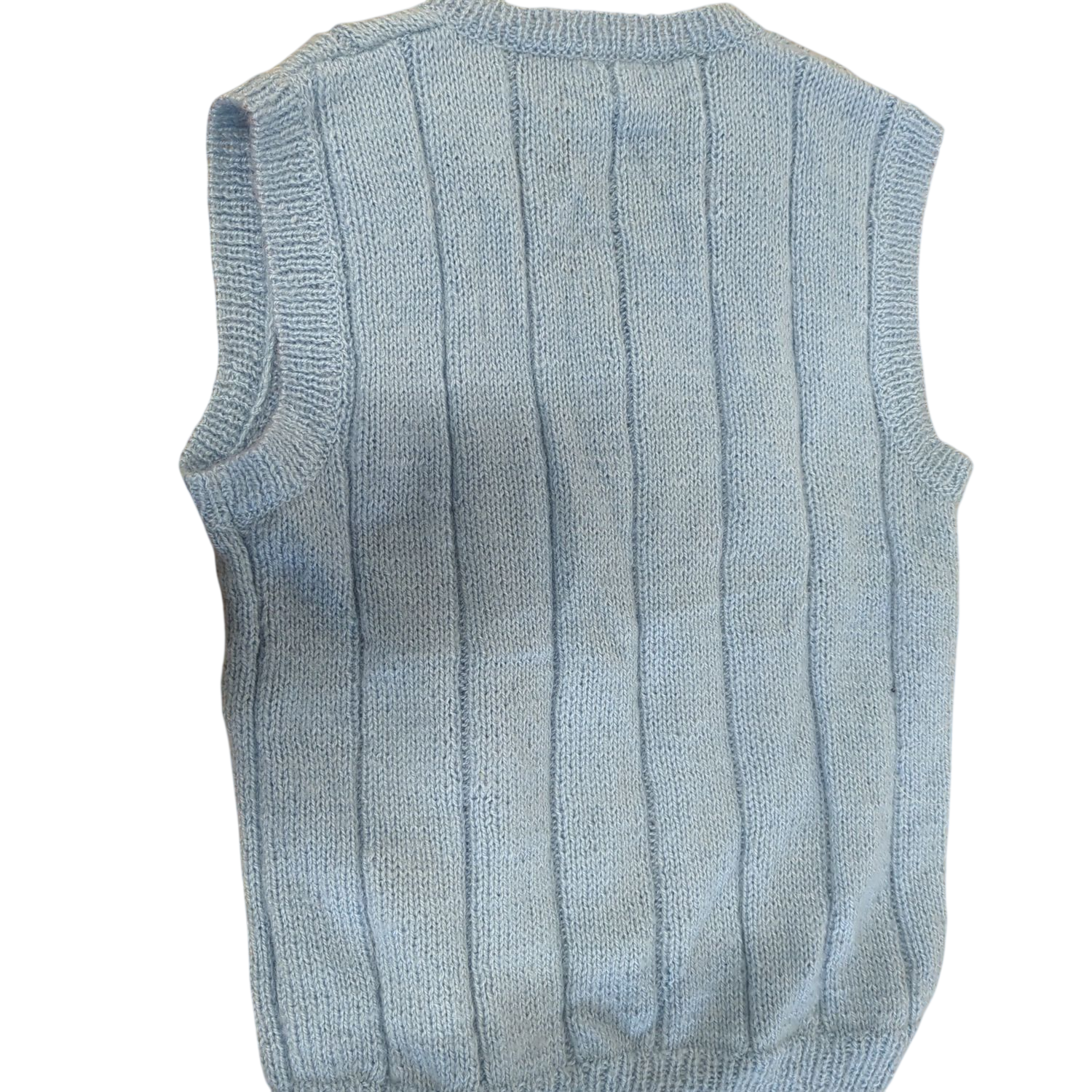 Light Blue Knitted V-Neck Sweater Vest - Handmade