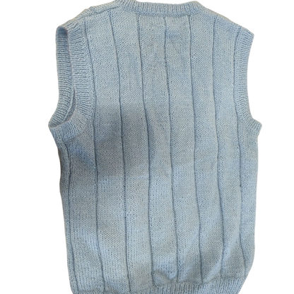 Light Blue Knitted V-Neck Sweater Vest - Handmade