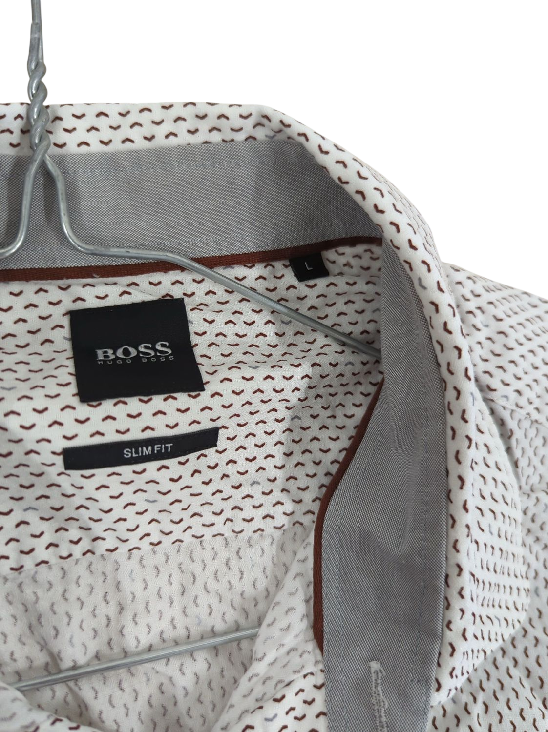 BOSS Hugo Boss Slim Fit Button-Down Shirt - White with Red Pattern