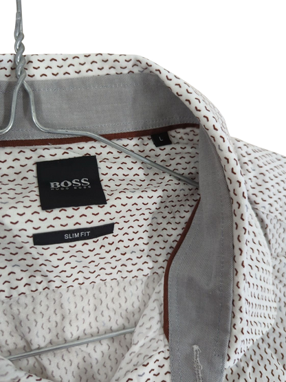 BOSS Hugo Boss Slim Fit Button-Down Shirt - White with Red Pattern