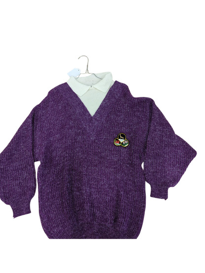Vogue Purple Knit Sweater with Decorative Patch - Size 48/50