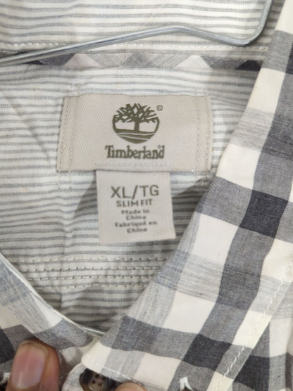 Timberland Grey & White Checkered Button-Down Shirt - Size XL