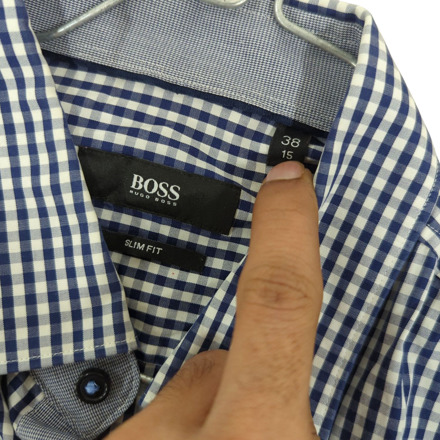 BOSS Hugo Boss Slim Fit Blue & White Checkered Dress Shirt - Size 38/15