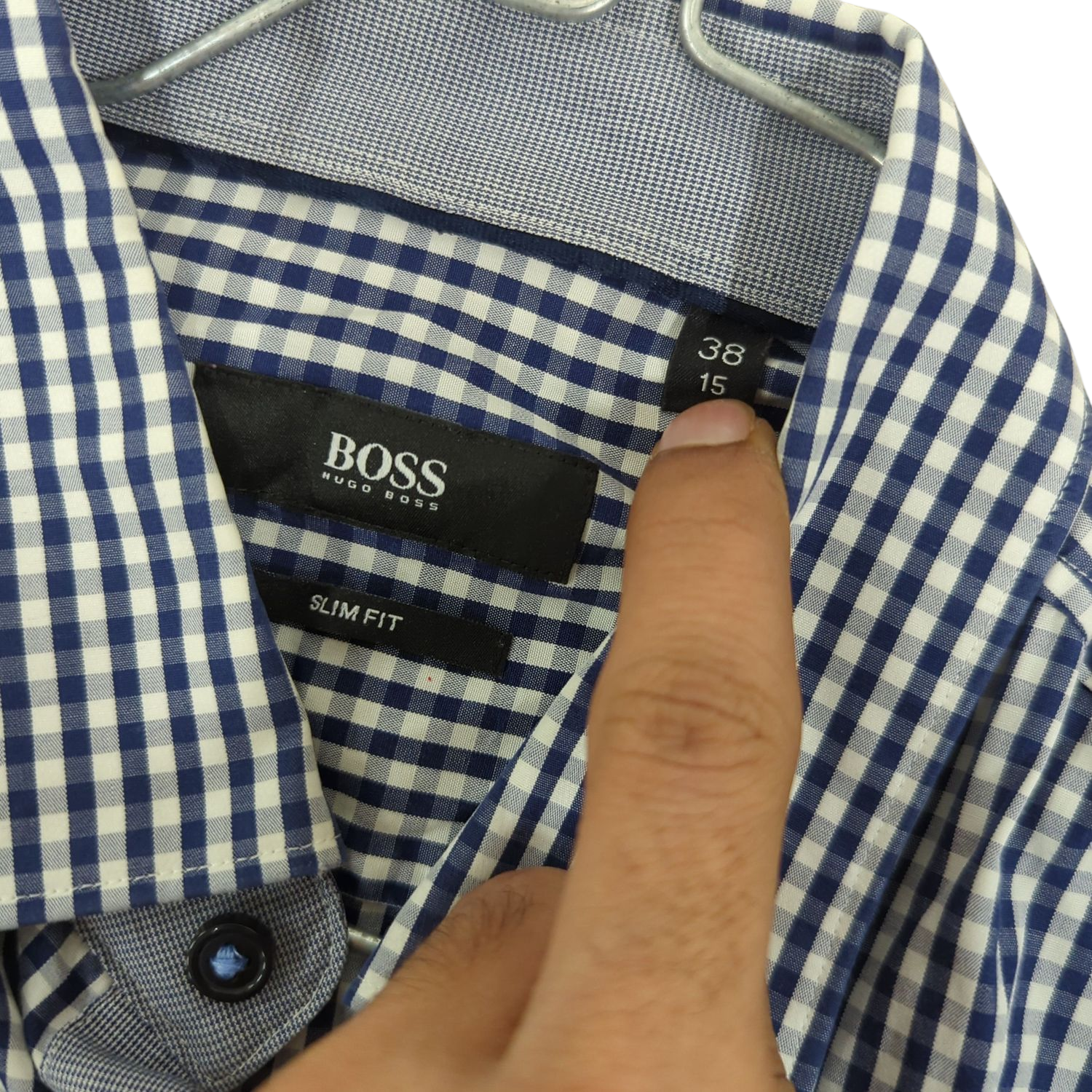 BOSS Hugo Boss Slim Fit Blue & White Checkered Dress Shirt - Size 38/15