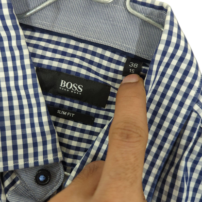BOSS Hugo Boss Slim Fit Blue & White Checkered Dress Shirt - Size 38/15