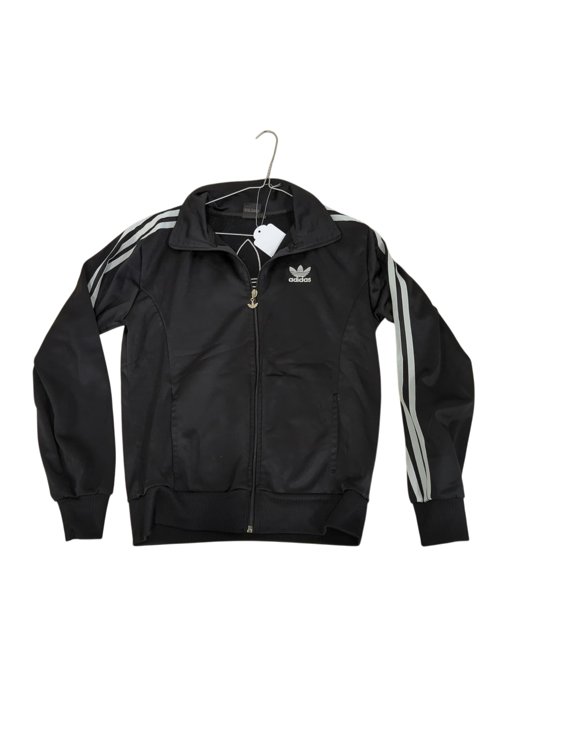 Adidas Black Track Jacket with White Stripes - Size L