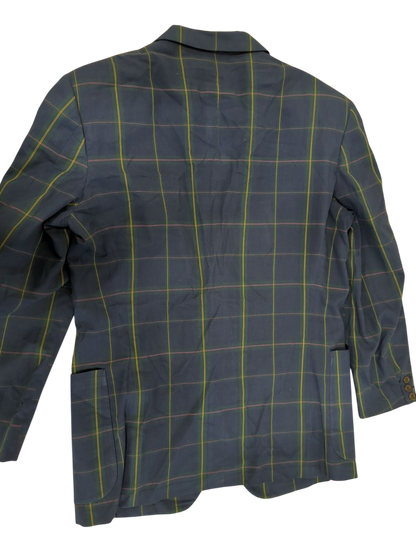 Navy Blue Plaid Blazer with Green and Red Check Pattern