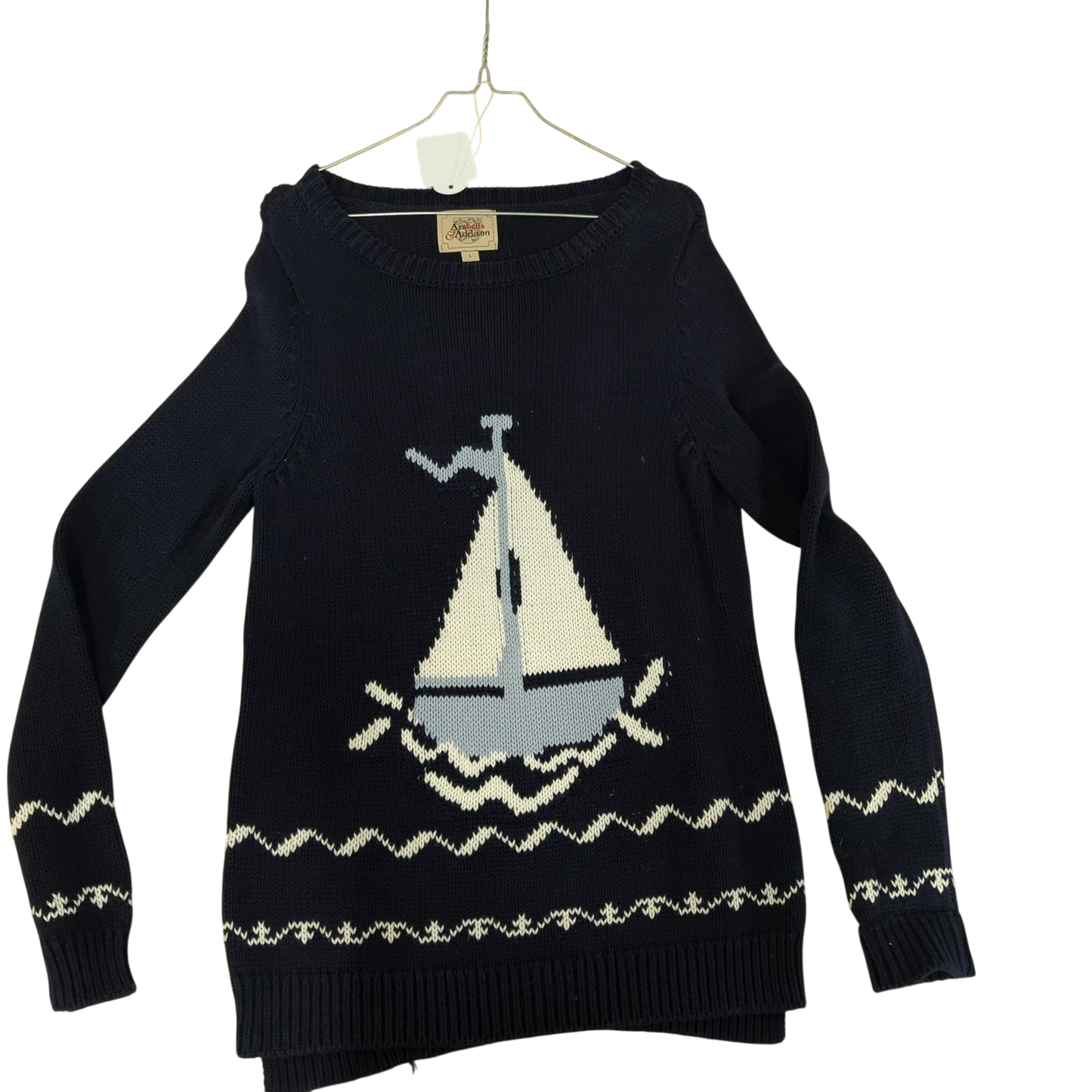 Arabella & Addison Navy Knit Sweater with Graphic Design - Size L
