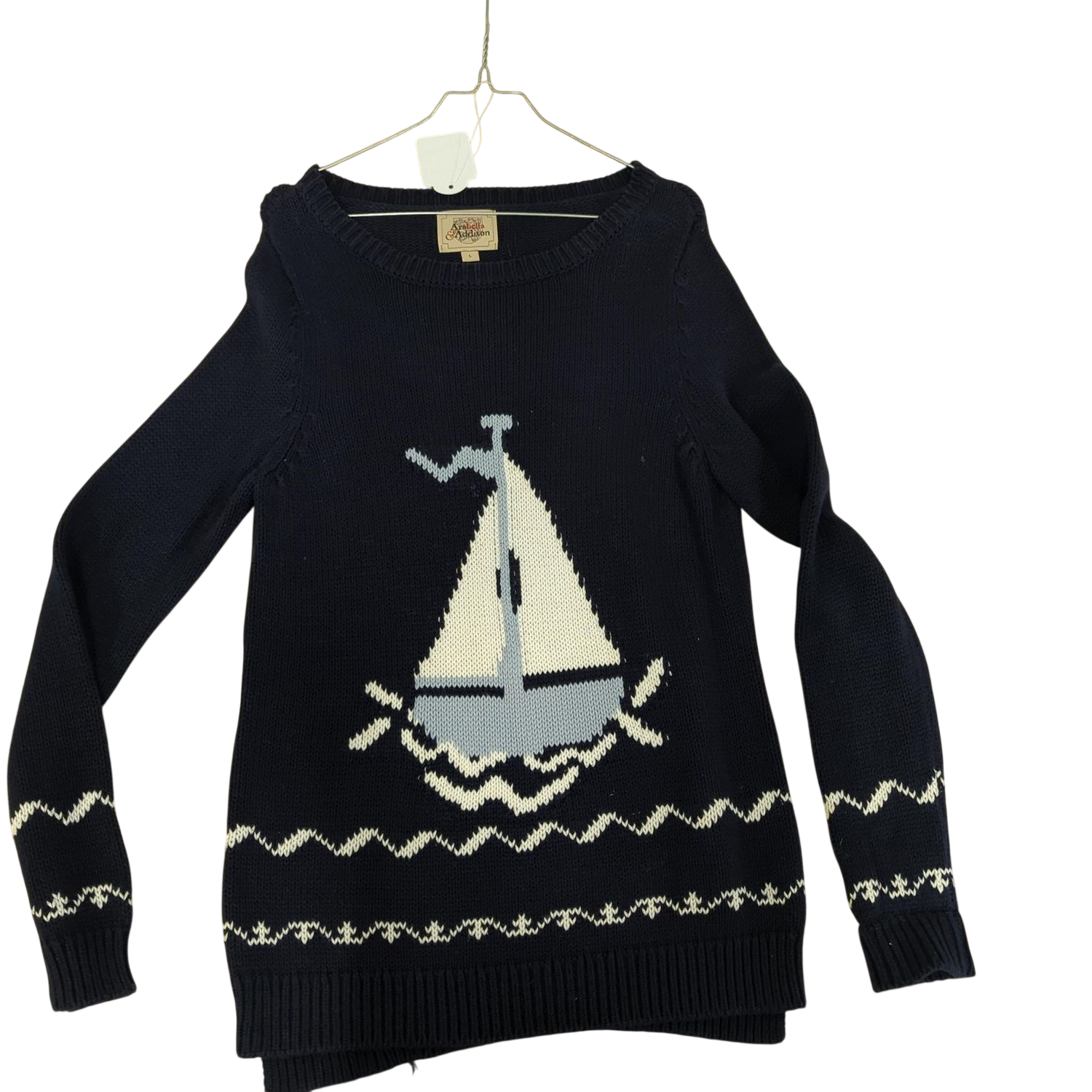 Arabella & Addison Navy Knit Sweater with Graphic Design - Size L