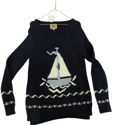 Arabella & Addison Navy Knit Sweater with Graphic Design - Size L