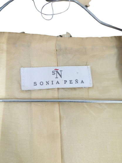 Sonia Peña Elegant Cream Silk Blazer with Black Lace Trim - Size 42