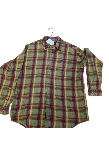 Vintage Green Plaid Button-Down Shirt - Long Sleeve