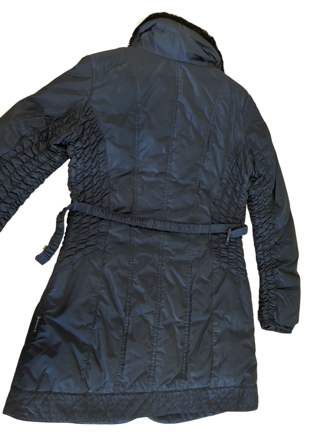 Armani Jeans Navy Parka Coat with Fur Collar - Size 42/6