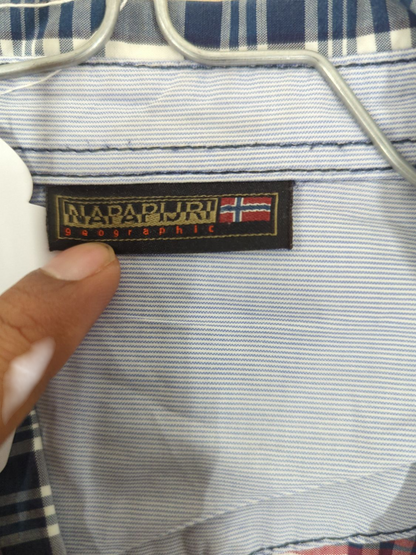 Classic Plaid Button-Down Shirt - Navy, Red and White Check Pattern