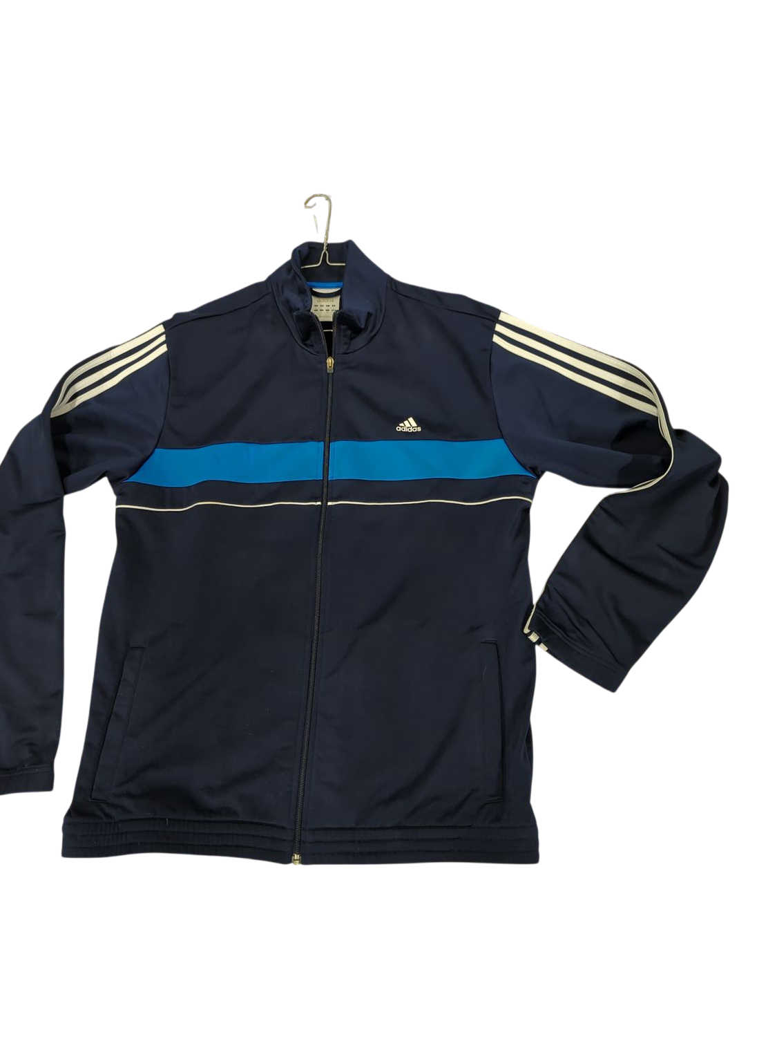 Adidas Navy Blue Track Jacket with Stripes - Size L