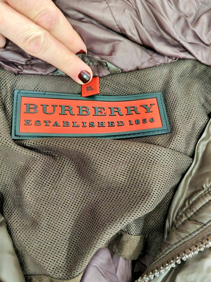 Burberry Brown Quilted Parka Winter Jacket - Size XL