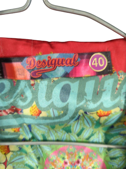 Desigual Black Patterned Coat - Size 40 - Colorful Interior Lining