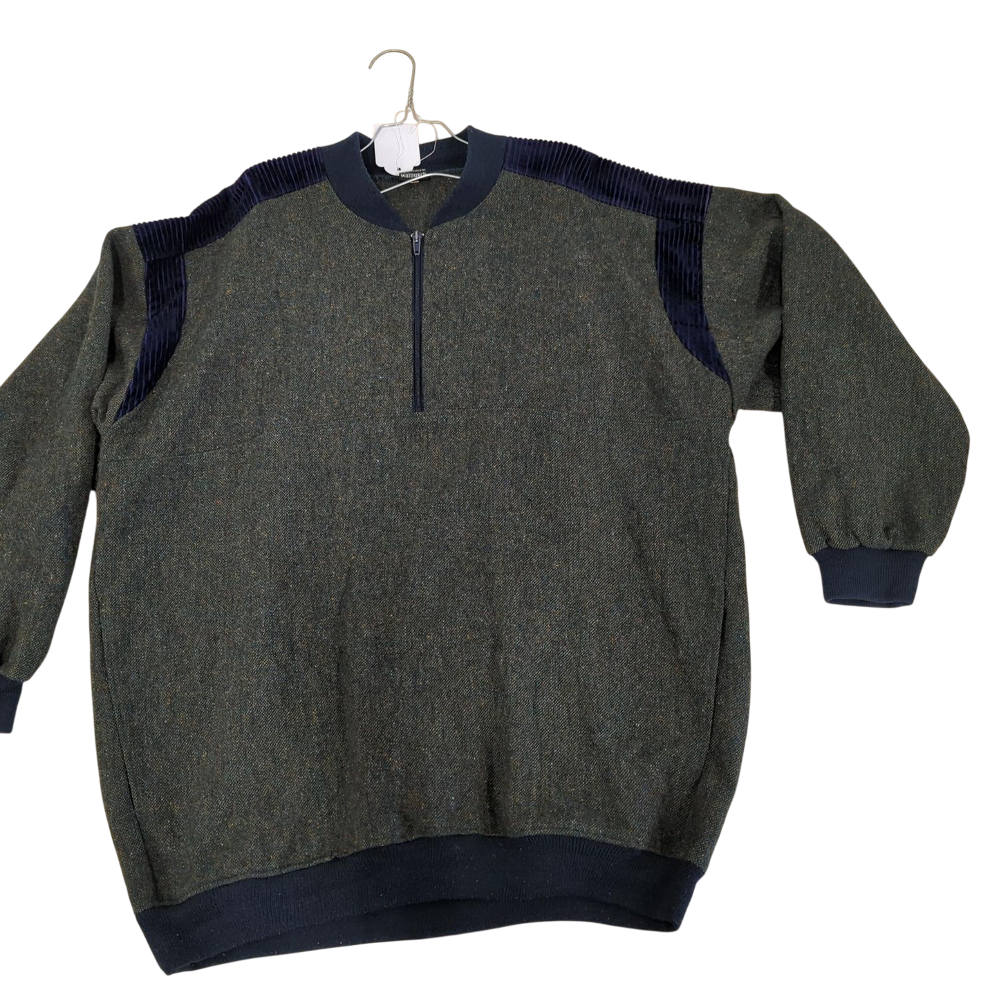 Ireland Exclusive Waldbusch Men's Green Wool Sweater with Navy Trim