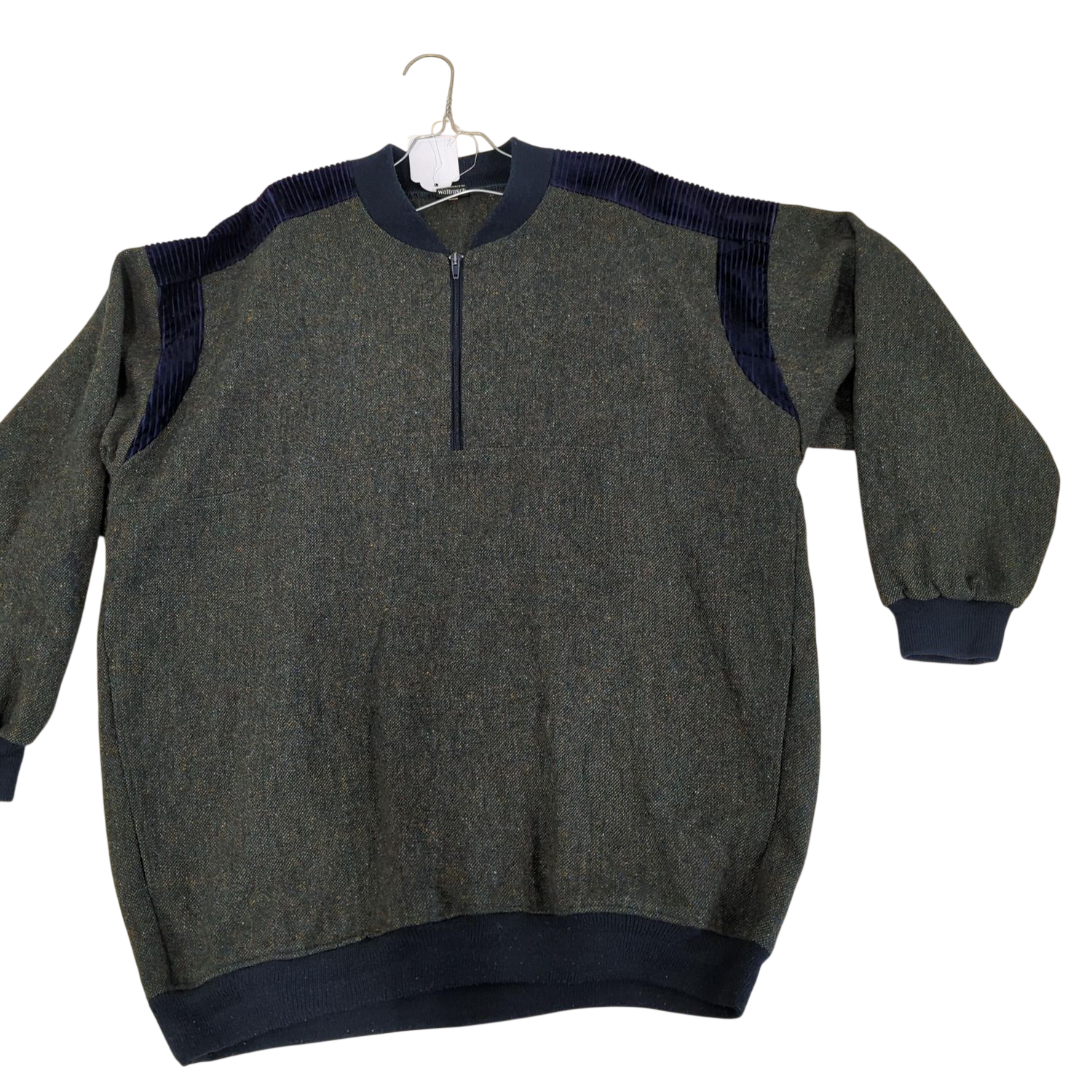 Ireland Exclusive Waldbusch Men's Green Wool Sweater with Navy Trim