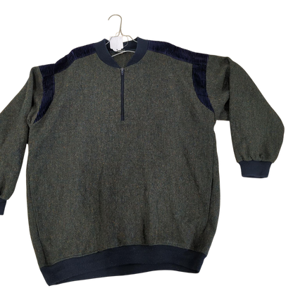 Ireland Exclusive Waldbusch Men's Green Wool Sweater with Navy Trim