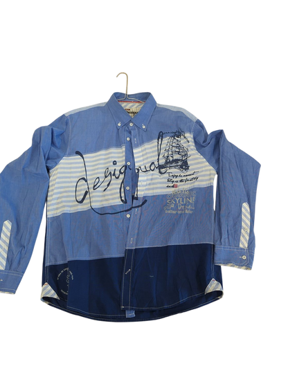 Desigual Blue Patchwork Button-Down Shirt - Size Slim
