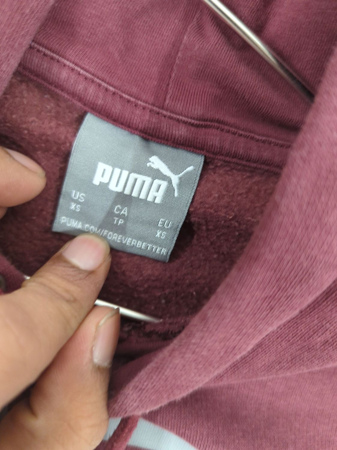 Puma Burgundy Hoodie with Distressed Logo - Size XS