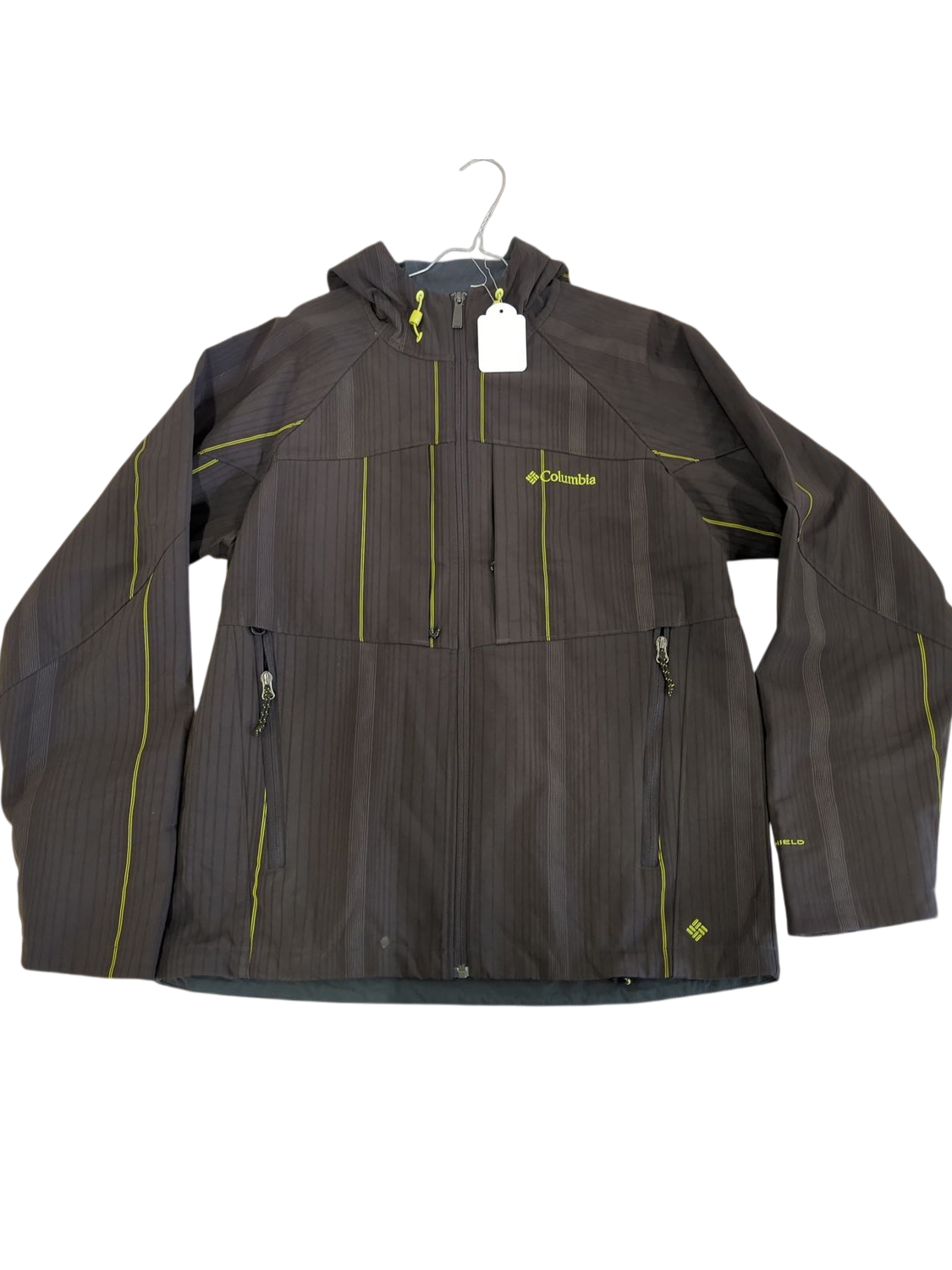 Columbia Grey Windbreaker Jacket with Yellow Accents - Size L