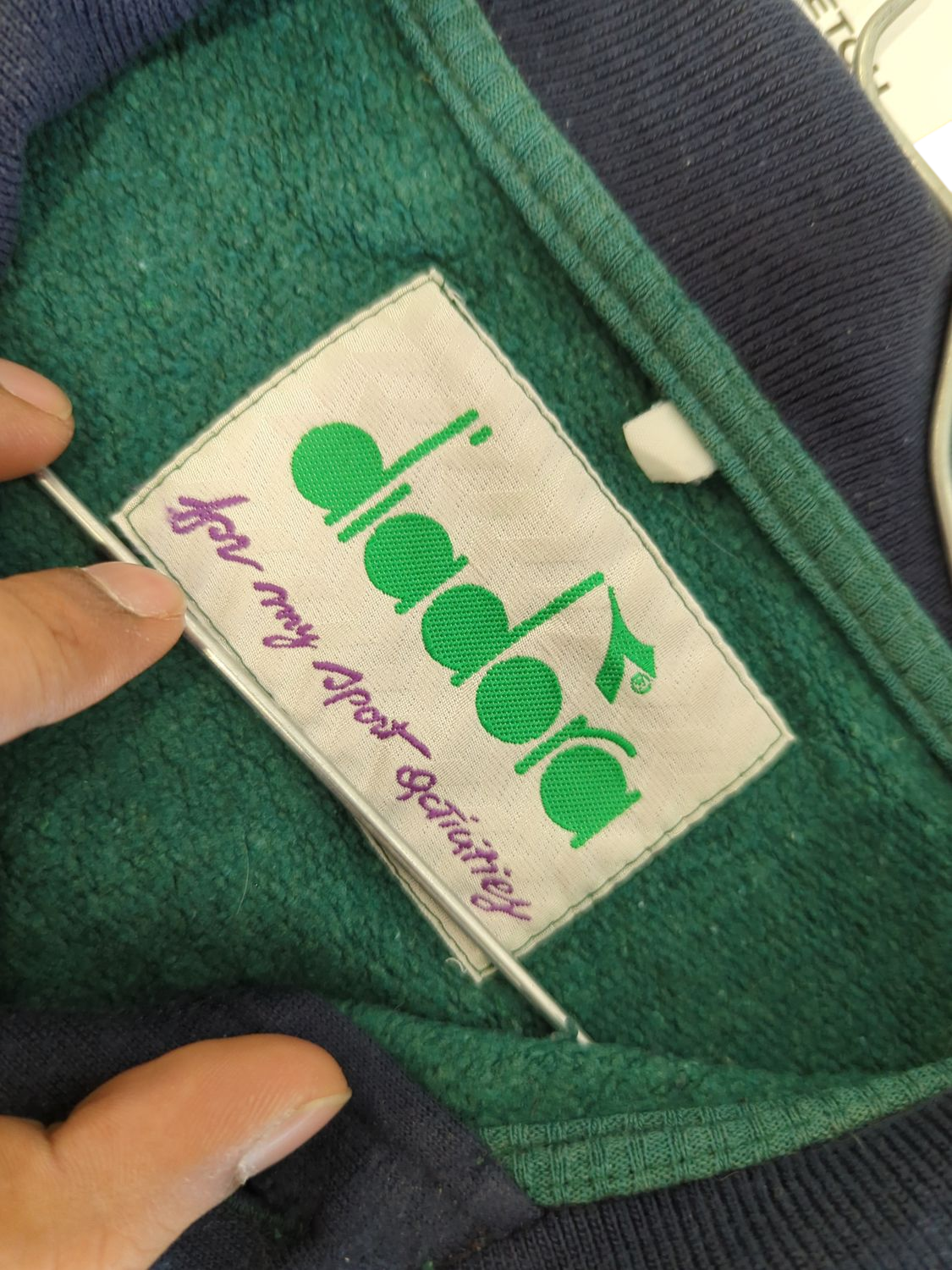 Vintage Diadora Windbreaker Jacket - Green/Navy Blue - Sporting Collegian