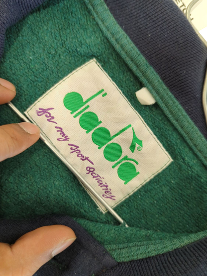 Vintage Diadora Windbreaker Jacket - Green/Navy Blue - Sporting Collegian