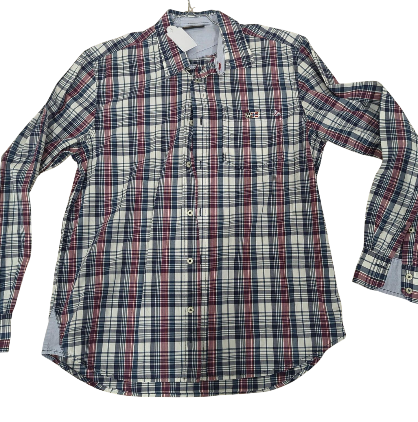 Classic Plaid Button-Down Shirt - Navy, Red and White Check Pattern