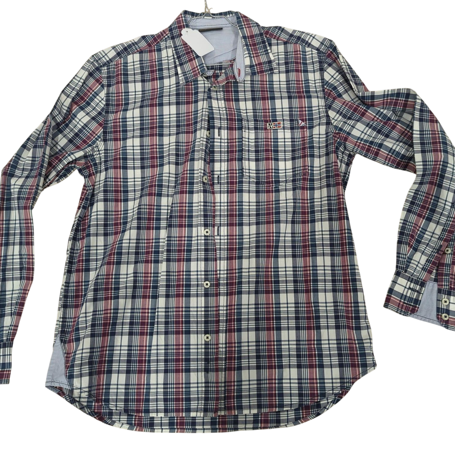 Classic Plaid Button-Down Shirt - Navy, Red and White Check Pattern