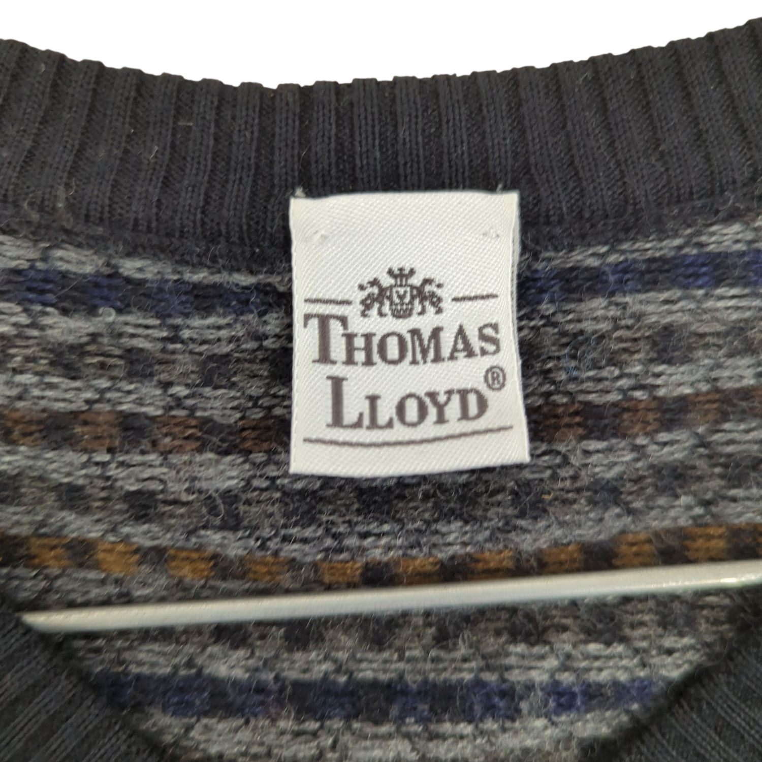 Thomas Lloyd Patterned Wool Blend Sweater - Size 48 - Grey/Navy