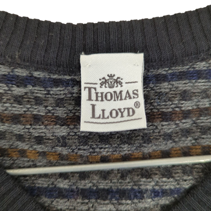 Thomas Lloyd Patterned Wool Blend Sweater - Size 48 - Grey/Navy