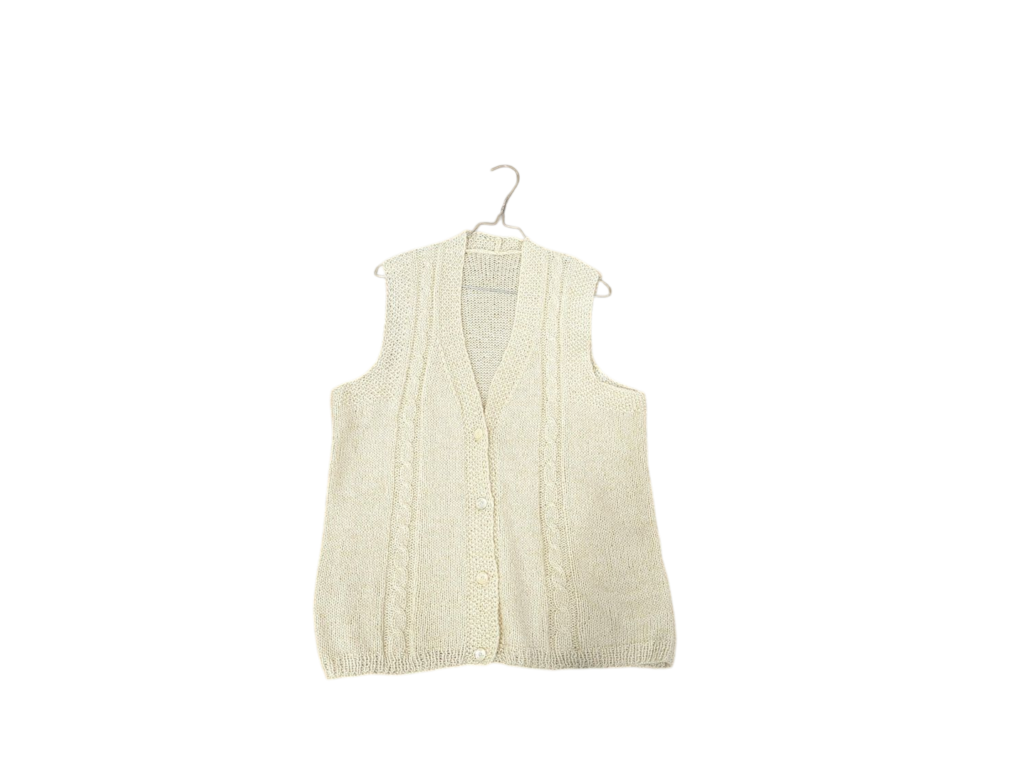 Handmade Cream Knitted Sleeveless Cardigan Vest