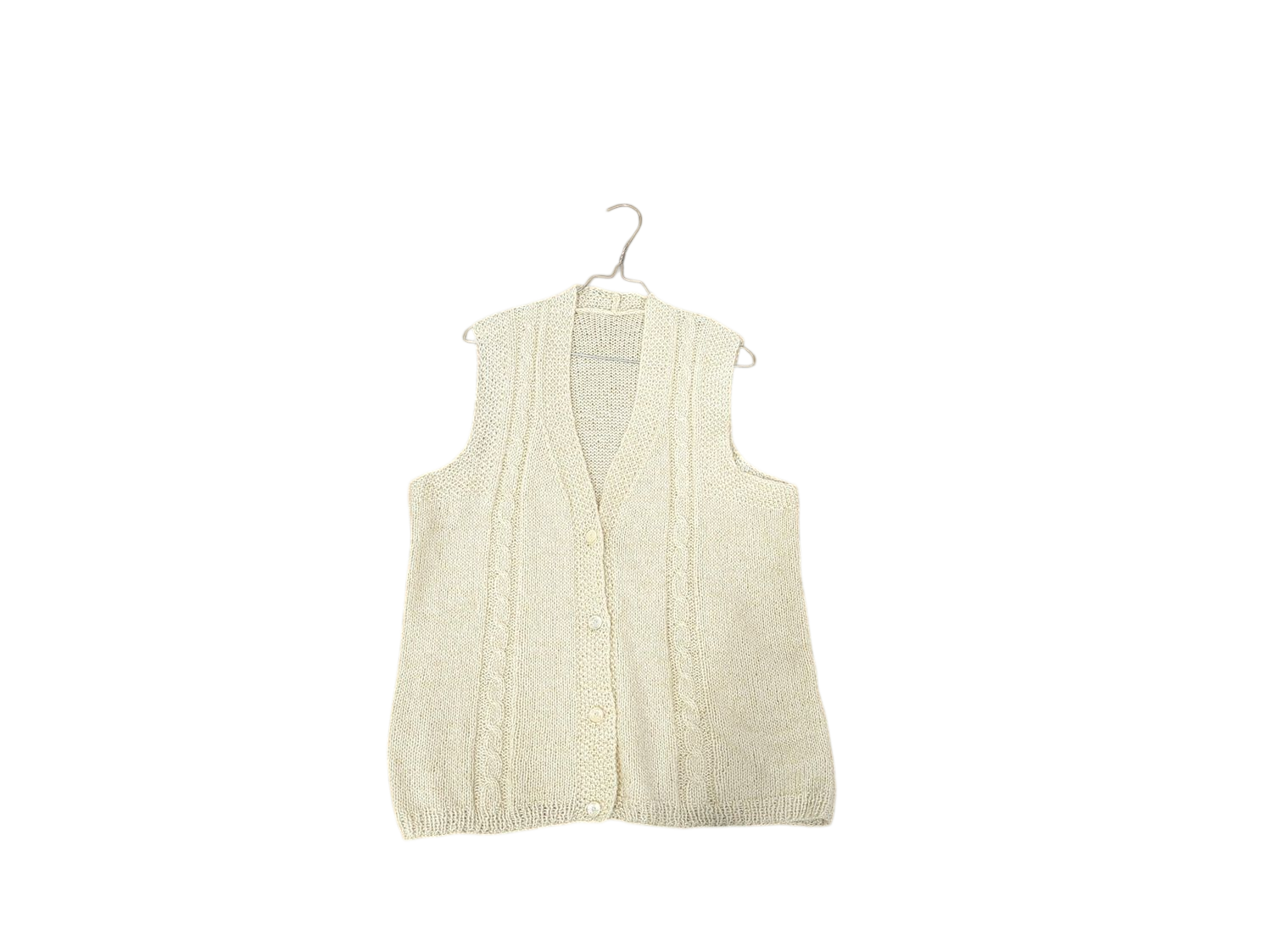 Handmade Cream Knitted Sleeveless Cardigan Vest