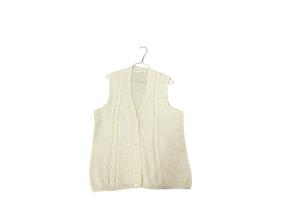 Handmade Cream Knitted Sleeveless Cardigan Vest