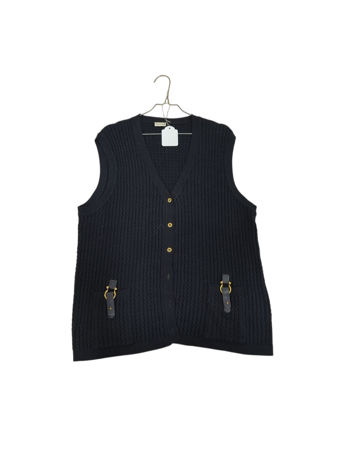 Atelier Navy Cable Knit Sleeveless Sweater Vest - Size 24
