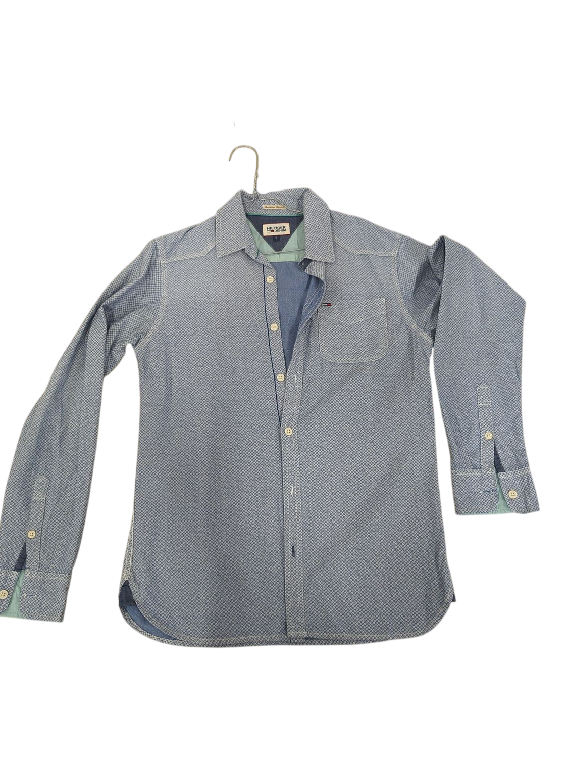 Tommy Hilfiger Denim Blue Pattern Button-Down Shirt - Size S