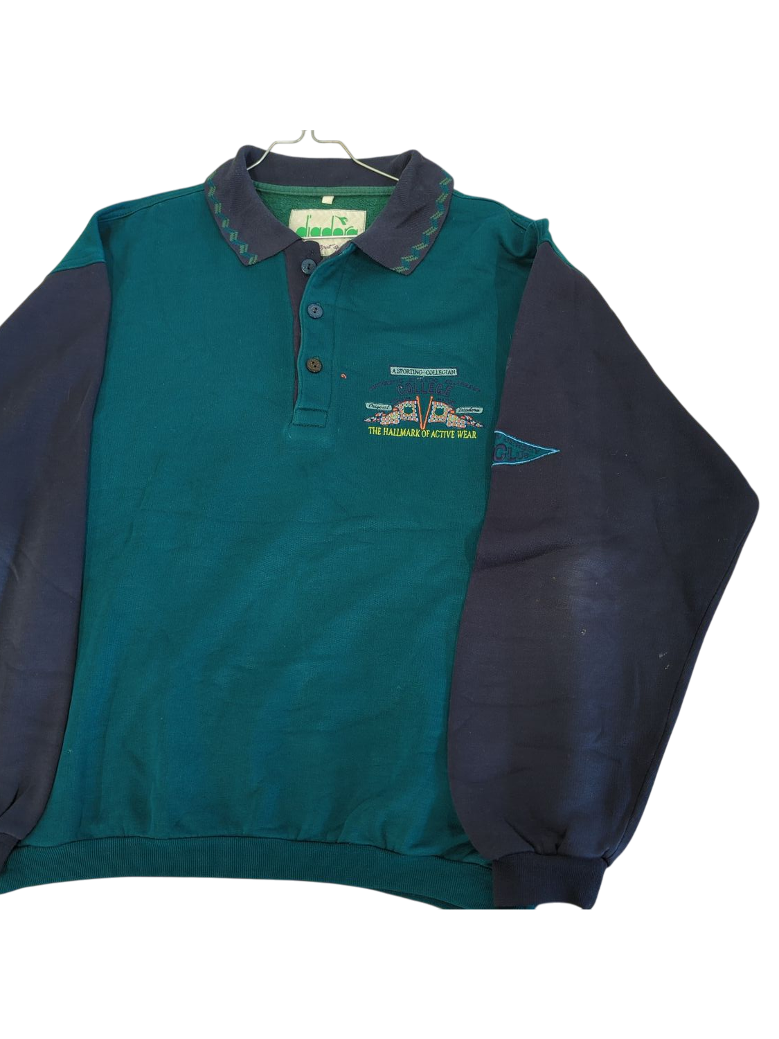 Vintage Diadora Windbreaker Jacket - Green/Navy Blue - Sporting Collegian