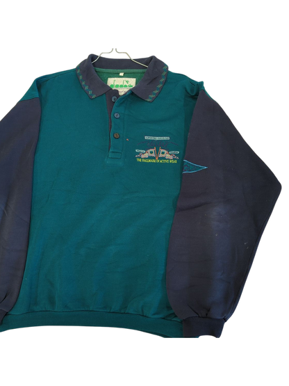 Vintage Diadora Windbreaker Jacket - Green/Navy Blue - Sporting Collegian