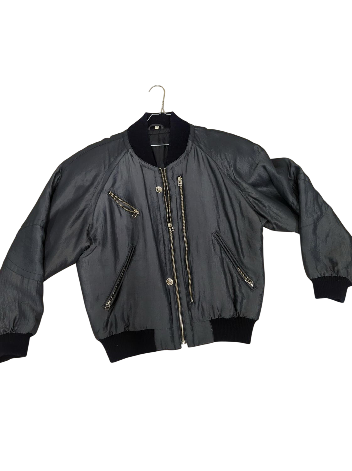 Black Bomber Jacket with Zipper Details - Size 50