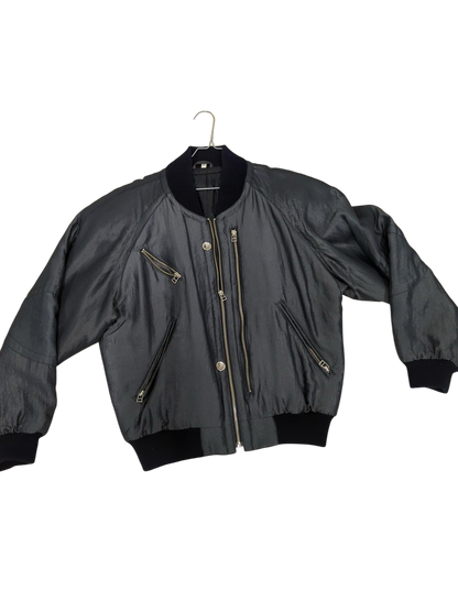Black Bomber Jacket with Zipper Details - Size 50