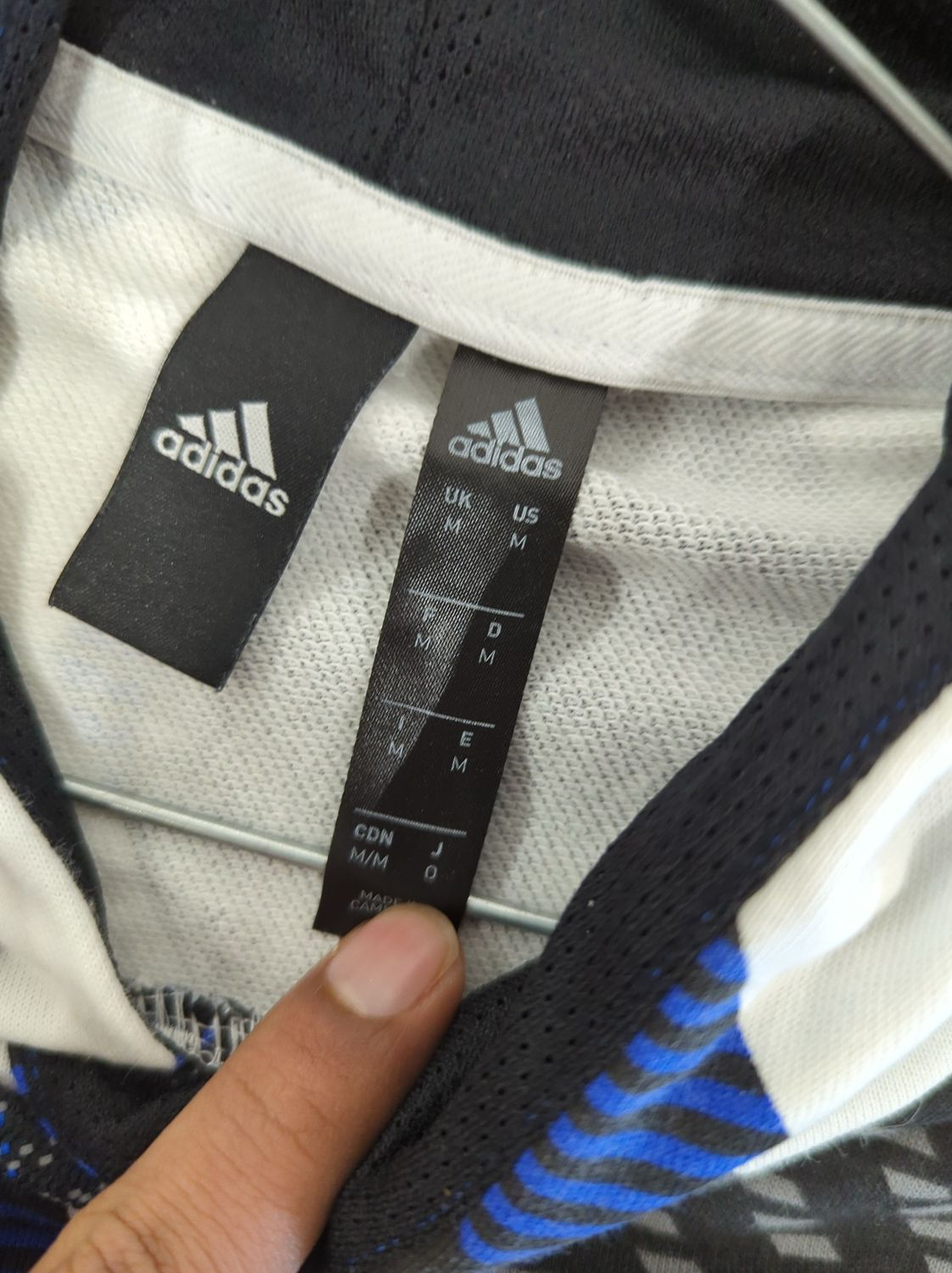 Adidas Chevron Pattern Hoodie - Blue/Black/White - Size M