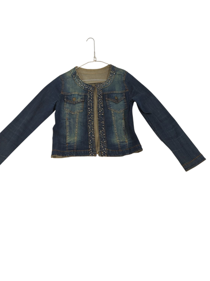 Women's Embellished Denim Jacket with Decorative Studs